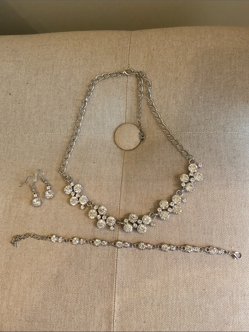 Silver Crystal Cluster Statement Necklace, Bracelet and Earring Set